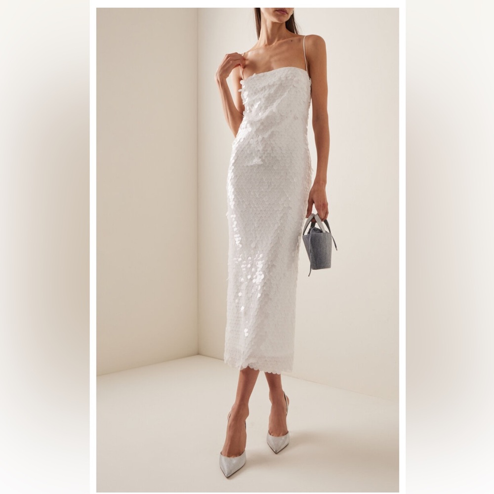 White Sequin One Shoulder Midi Dress